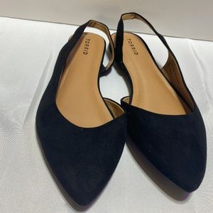 New Torrid Black Faux Suede Sling Back Pointed Toe Flats Size 9W